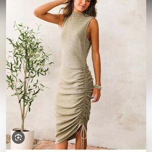 BUCKLE Willow & Root Olive Ruched Mock Neck Dress